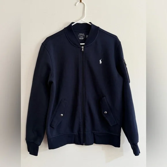 Polo Ralph Lauren men’s Medium Navy Iconic Double Knit Fleece Tech Bomber Jacket - Picture 4 of 11
